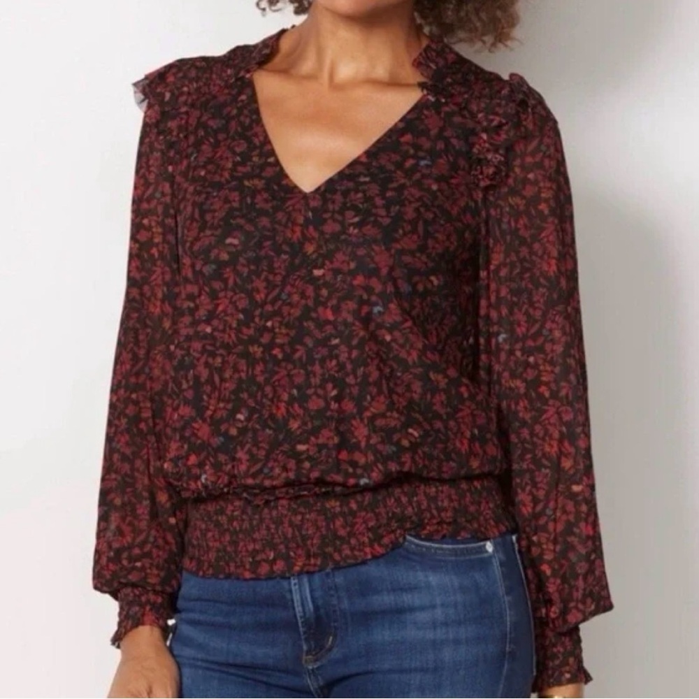 Evereve | Koda Floral Smocked V-Neck Blouse | Sz M